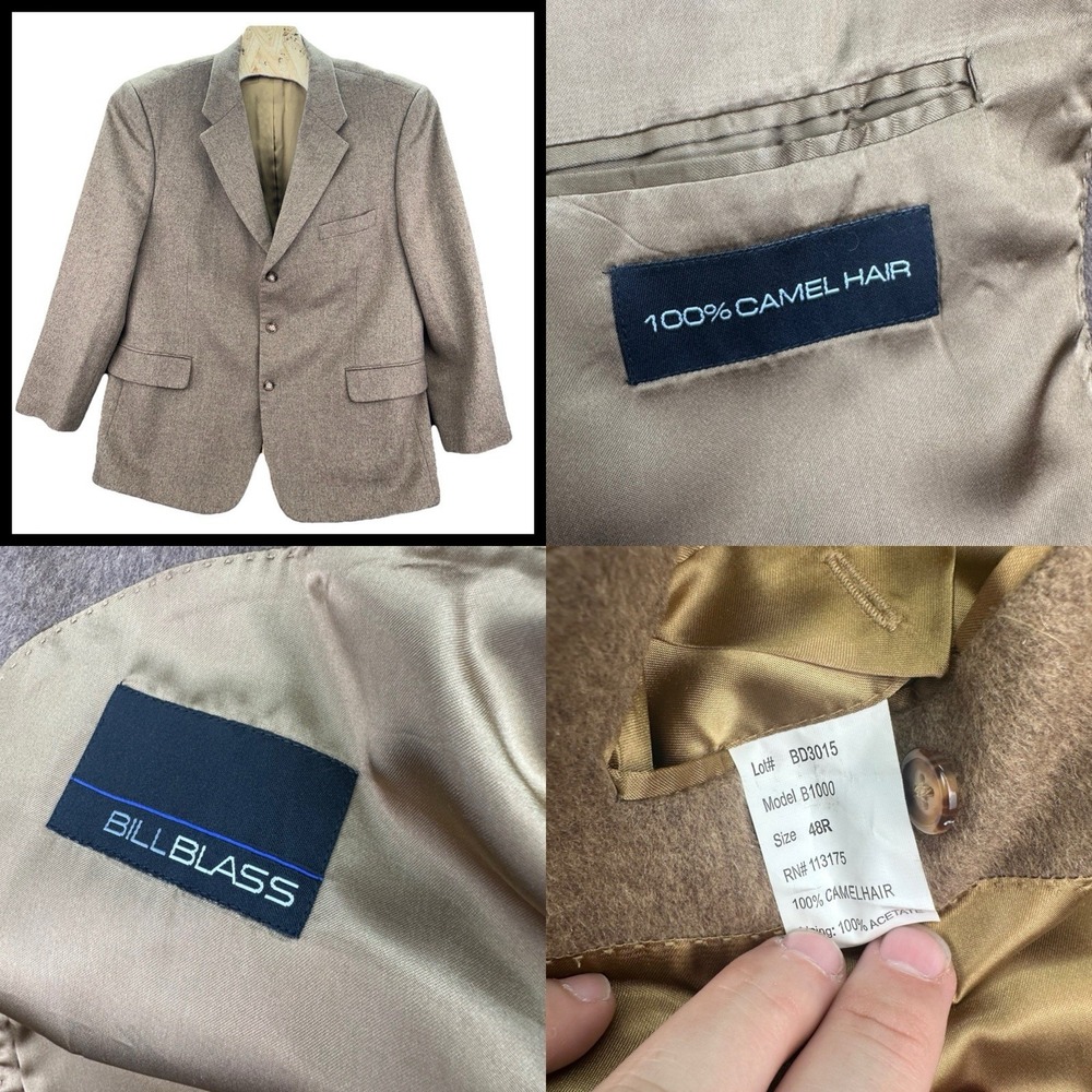 Bill Blass Black Label Sport Coat 100% Camel Hair Brown Blazer 48R Jacket Soft